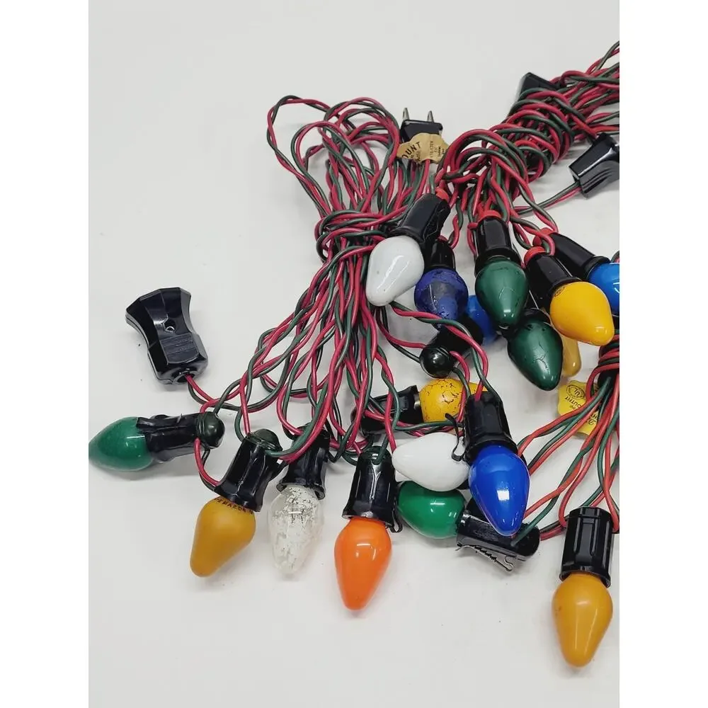 5 Vintage C7 7 Socket Red Green Wire Multi Color Bulbs TESTED Missing 1 Bulb